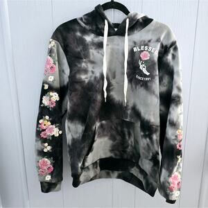 Stella Viva Tie Dye Floral Print Hooded Sweatshirt size Medium Comfy Casual